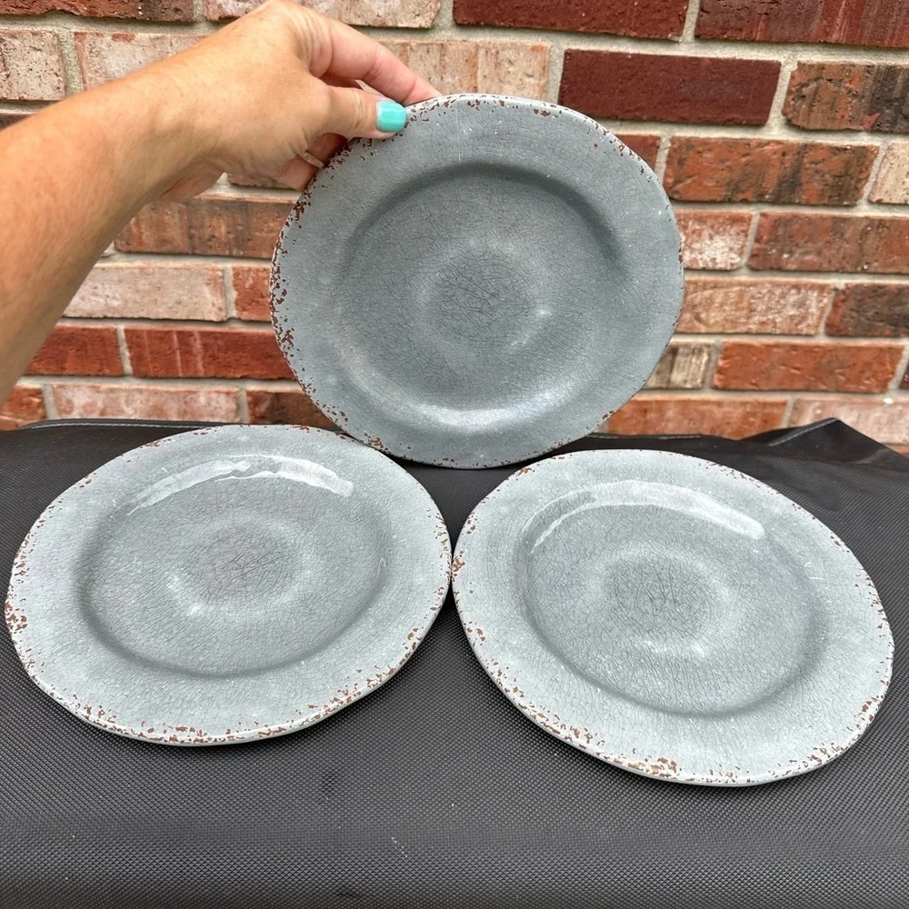 Pier 1 Imports Melamine Carmelo Gray Crackle 8 1/2” Salad Luncheon Plates 3
